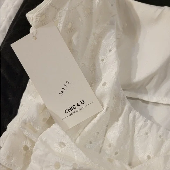 NWT Chic 4 U Italy Made White Babydoll Eyelet Dress Cottagecore Tea Party Fairy - Picture 5 of 6
